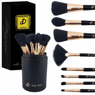 Zlaté prachové štetce na make-up v tube, ČIERNA, 8 ks